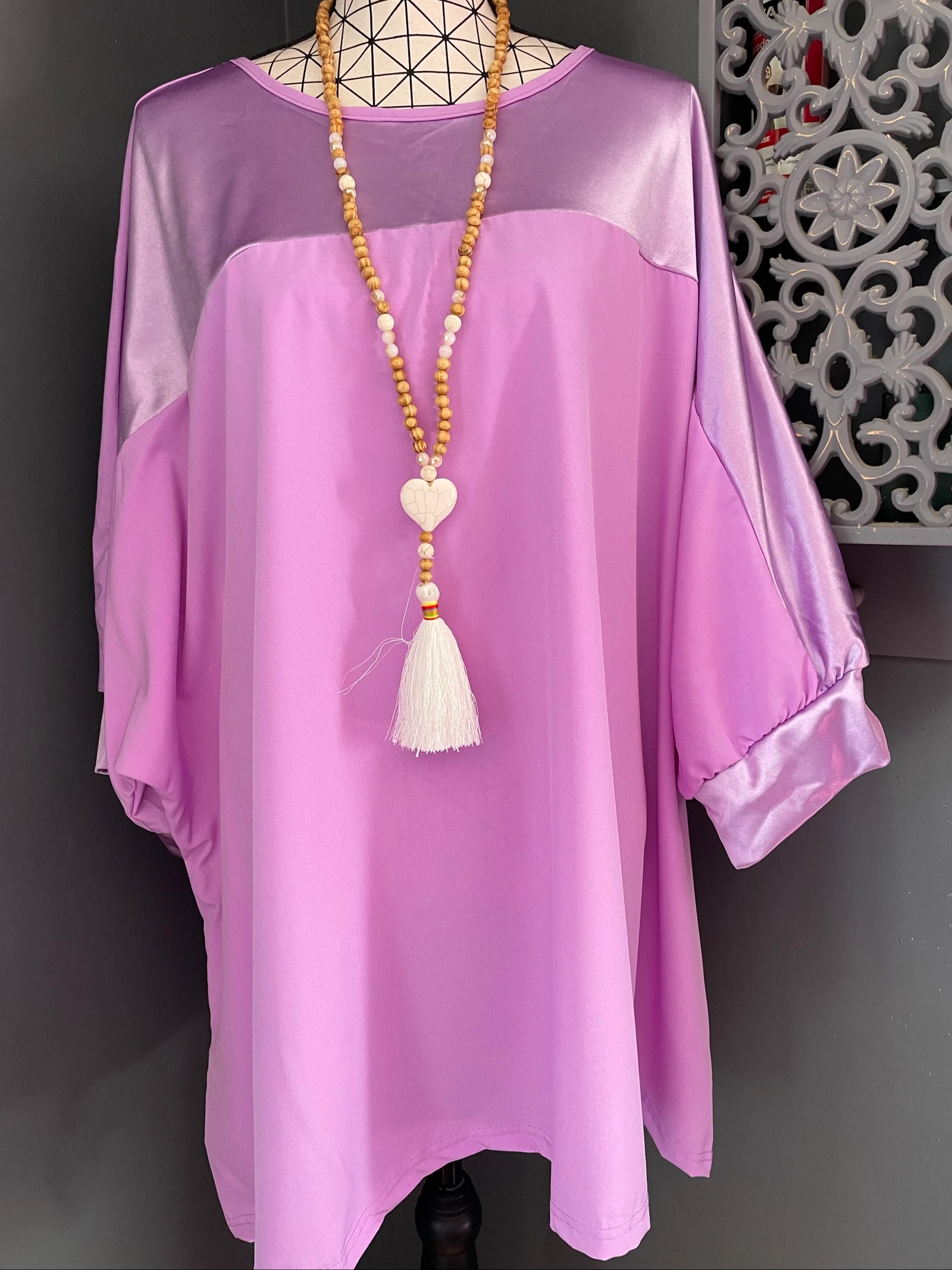 💖 satijnen lila tuniekblouse grote maat 60 vloeiende chic 💖 – photo 4